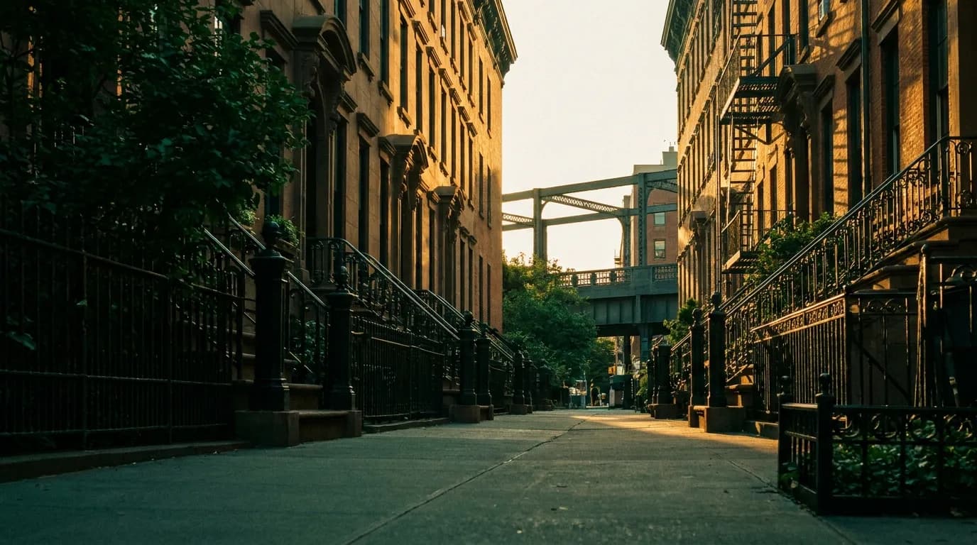 Chelsea Manhattan streetscape near the High Line at golden hour