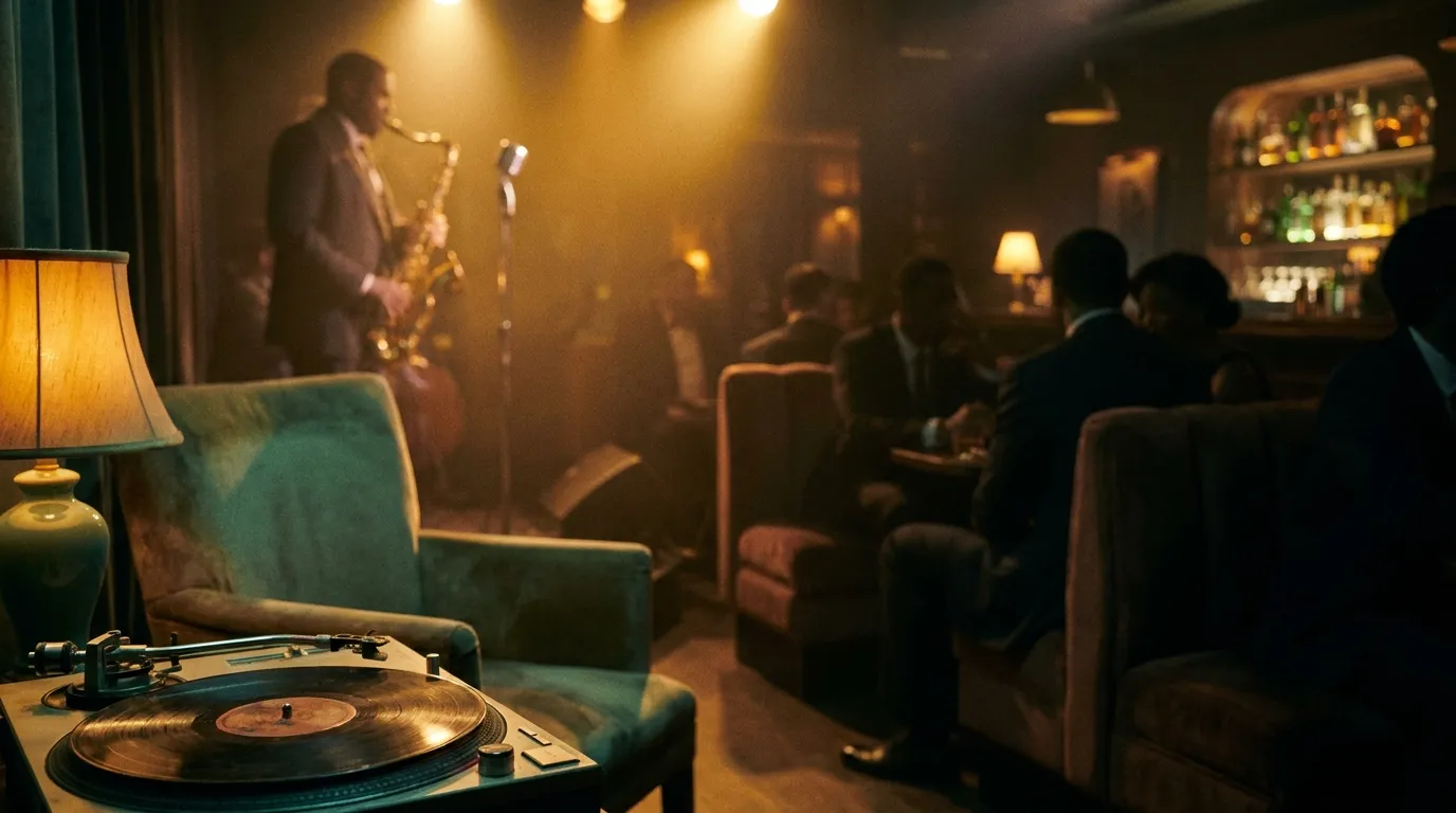 Moody New York music venue with warm stage light