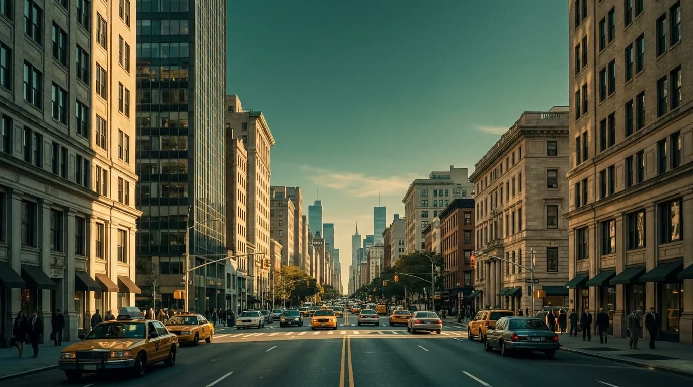 Manhattan streets and skyline in daytime