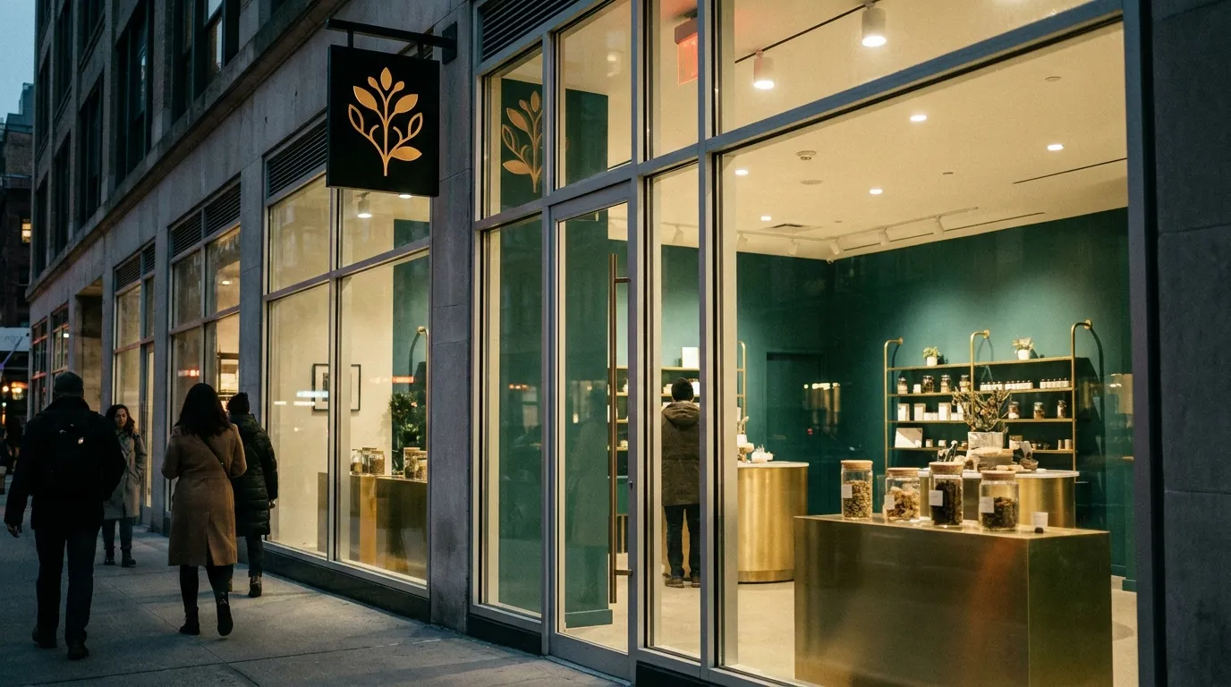 Elegant licensed dispensary storefront on a NY street