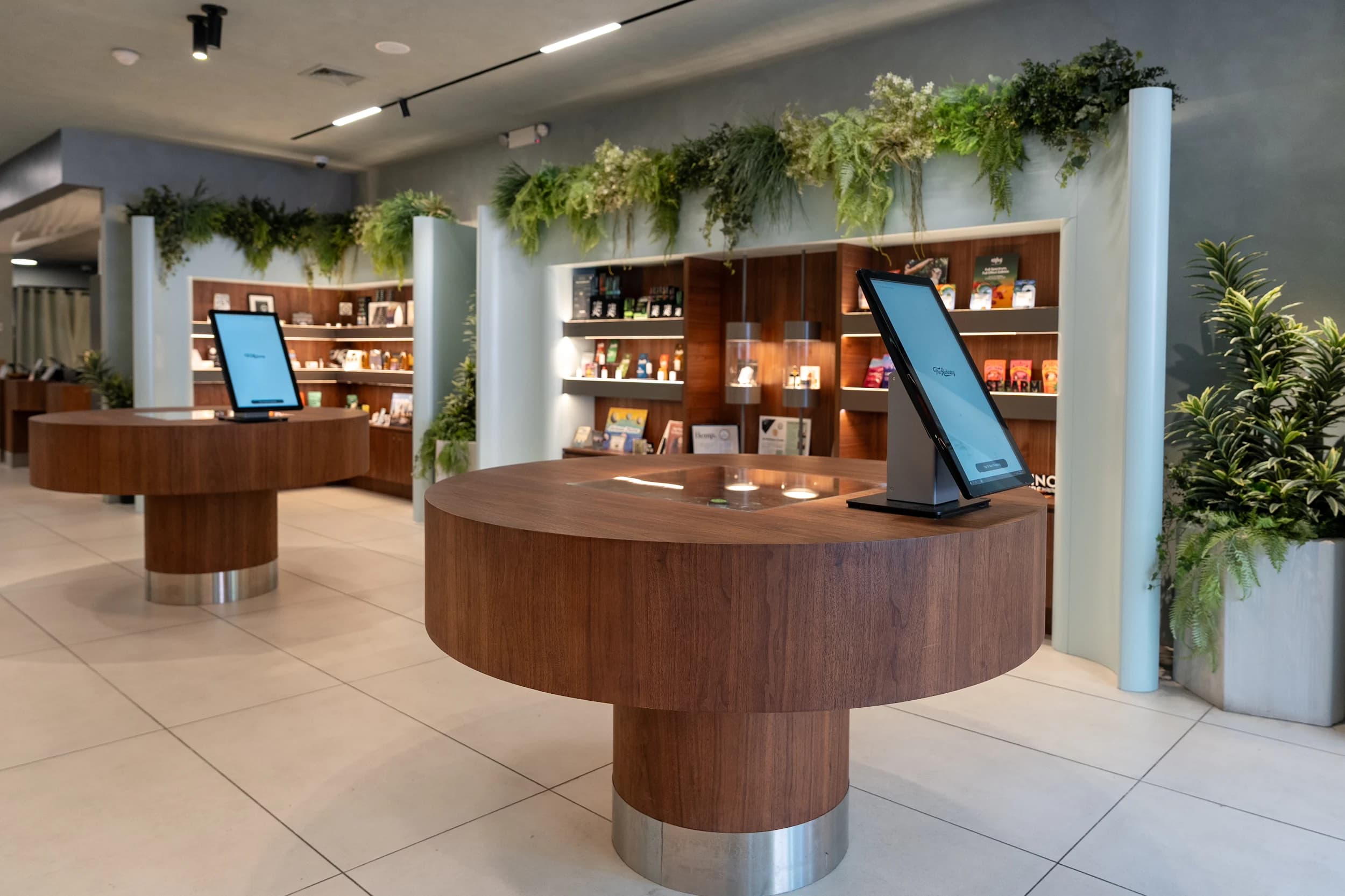 The Alchemy dispensary interior in Chelsea, Manhattan, retail floor and product display